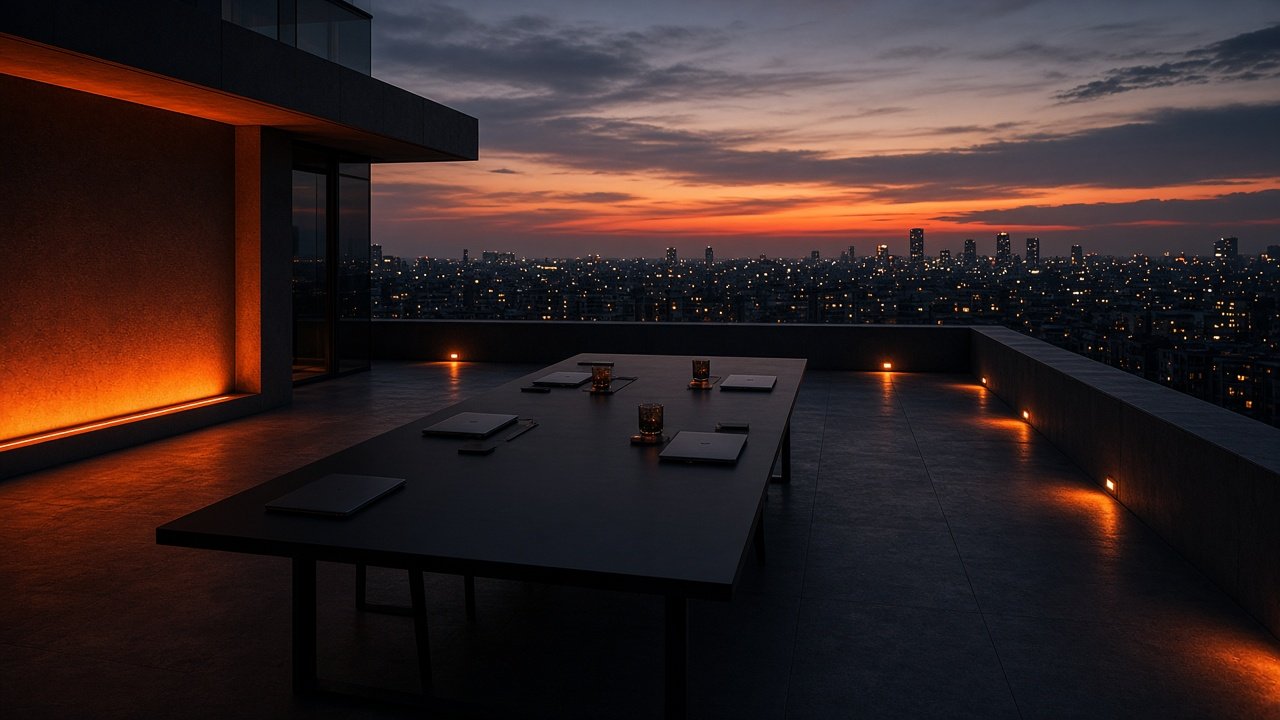 Night terrace overlooking the city